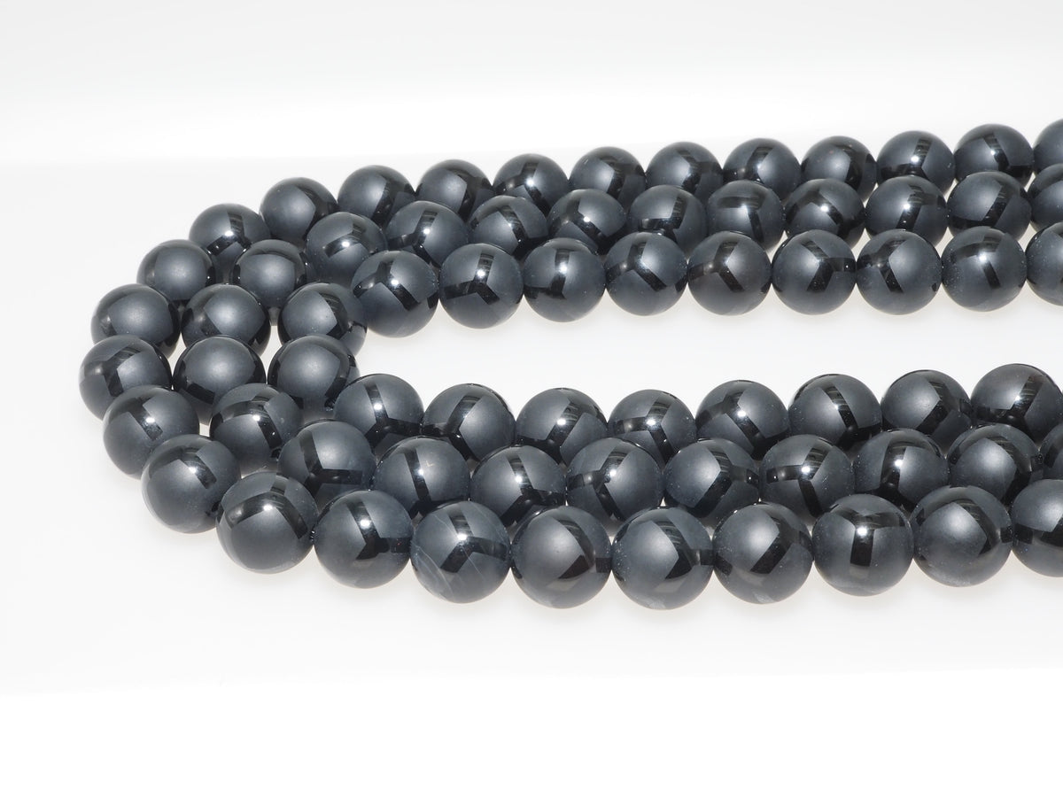 Black Onyx Matte Round Beads with Football-Line Pattern, 6–14mm, 15–16-Inch Strand