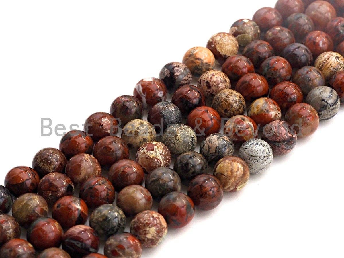 Natural Red Flower Jasper Smooth Round Beads, 15.5-Inch Strand