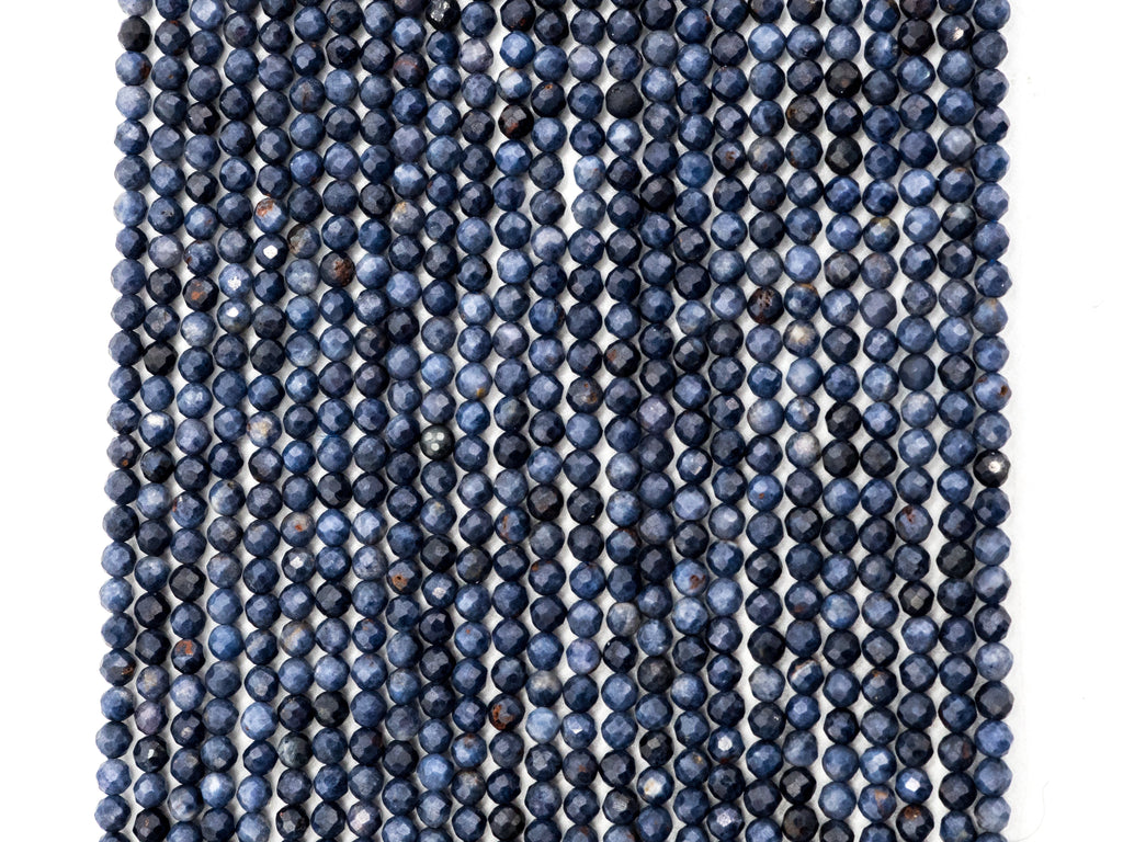 Natural Sapphire Faceted Round Beads, Multiple Sizes, 15-16-Inch Strand