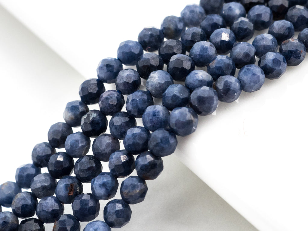 Natural Sapphire Faceted Round Beads, Multiple Sizes, 15-16-Inch Strand