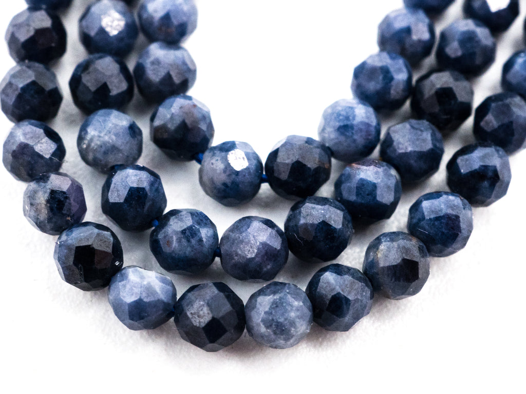Natural Sapphire Faceted Round Beads, Multiple Sizes, 15-16-Inch Strand
