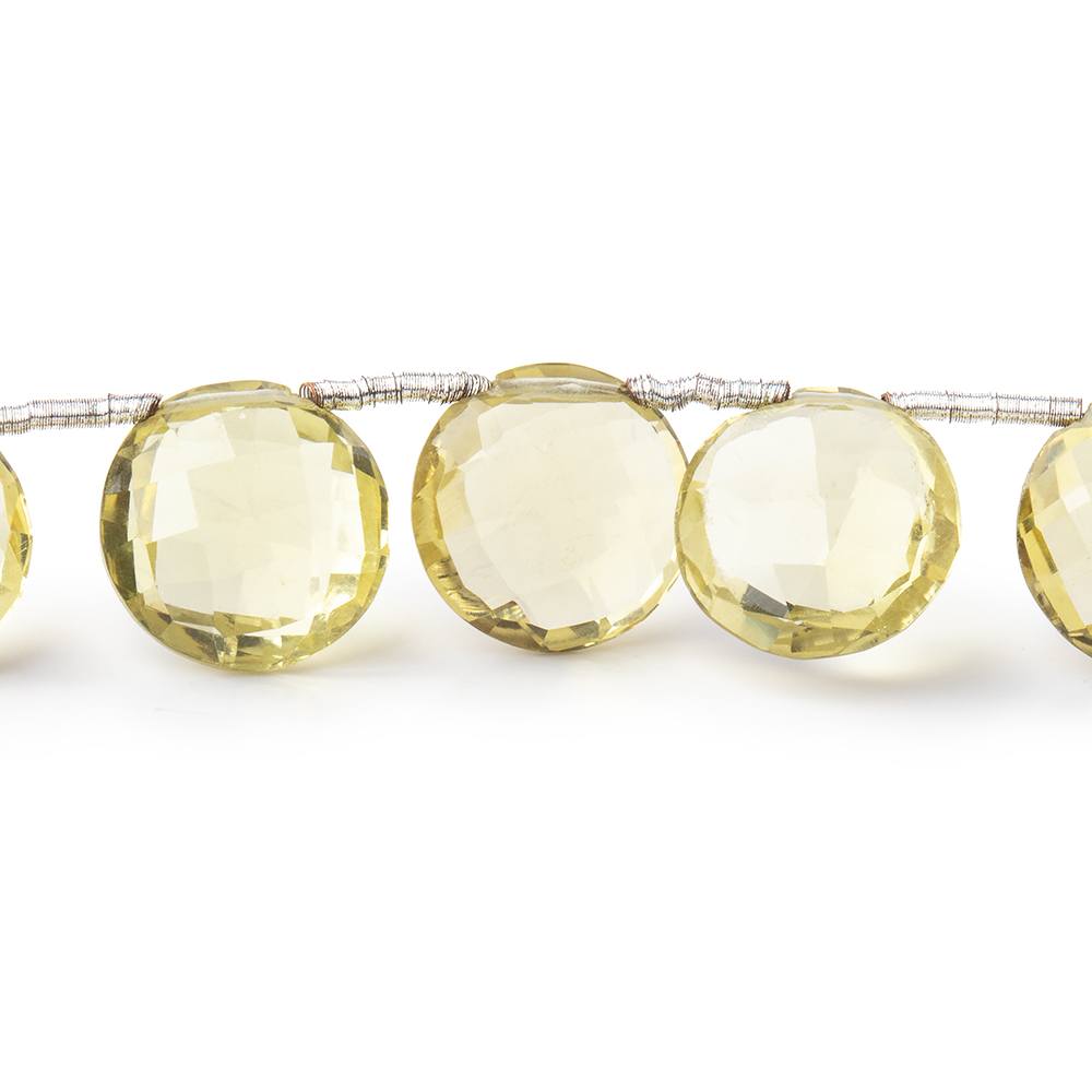 10mm Lemon Quartz Top-Drilled Faceted Coin Beads, 7-Inch Strand
