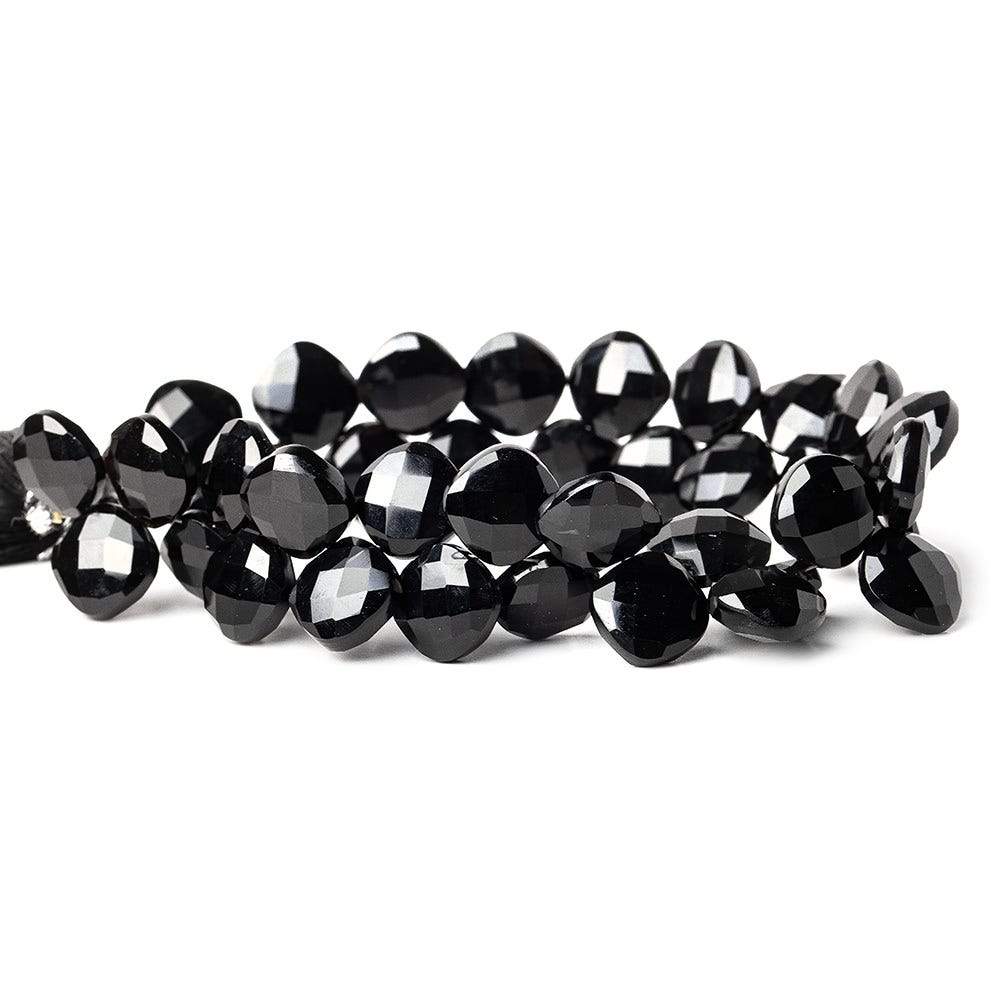 Black Onyx Corner-Drilled Faceted Pillow Beads, 10–11mm, 8-Inch Strand
