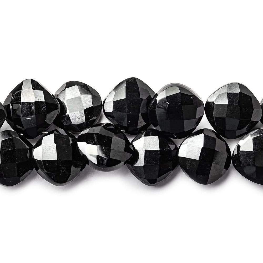 Black Onyx Corner-Drilled Faceted Pillow Beads, 10–11mm, 8-Inch Strand