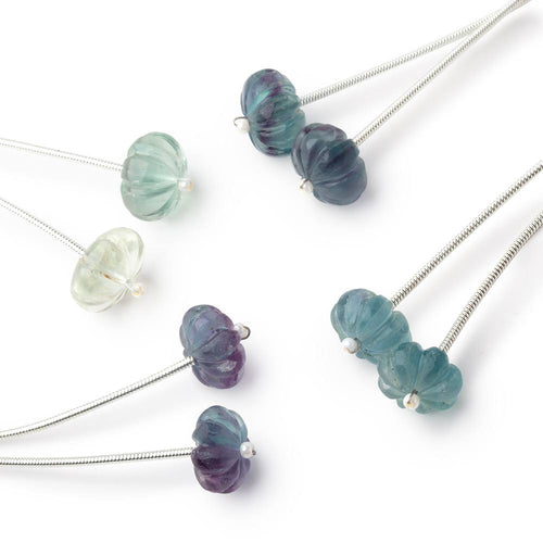 11-11.5mm Fluorite Carved Melon Focals Set of 2 Beads