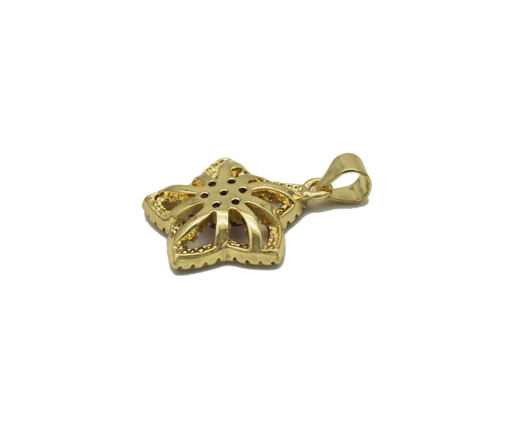 Gold Colorful CZ Flower On Five Point Star Charm, Sku#LD314