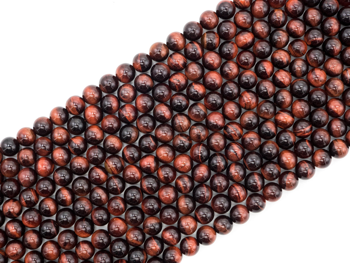 Red Tiger’s Eye Smooth Round Beads, 6–14mm, 15–16-Inch Strand