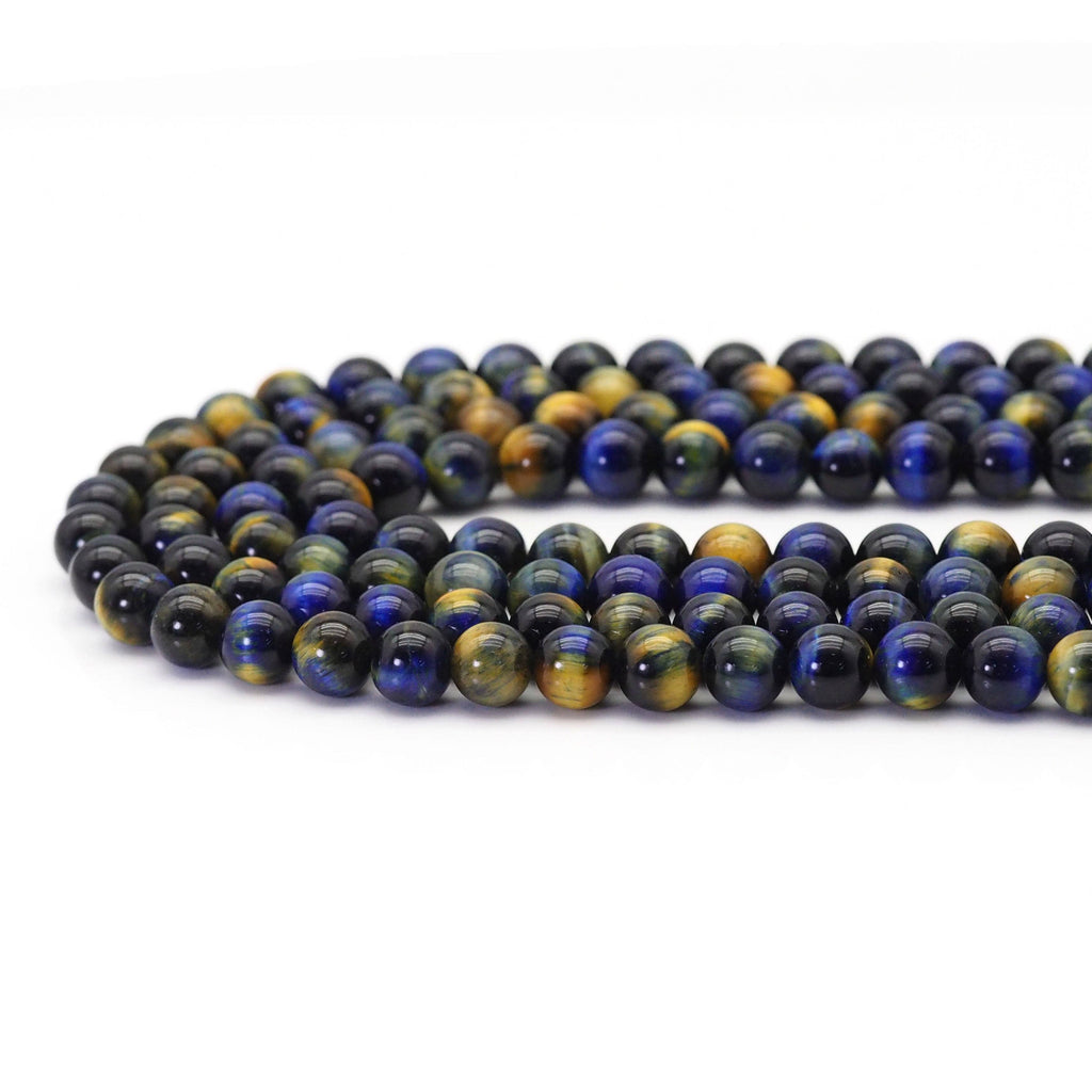 Yellow-Blue Tiger’s Eye Smooth Round Beads, 15–16-Inch Strand