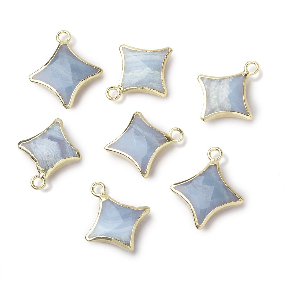 12-14mm Gold Leafed Blue Lace Agate 4 Point Star Focal Pendant 1 piece