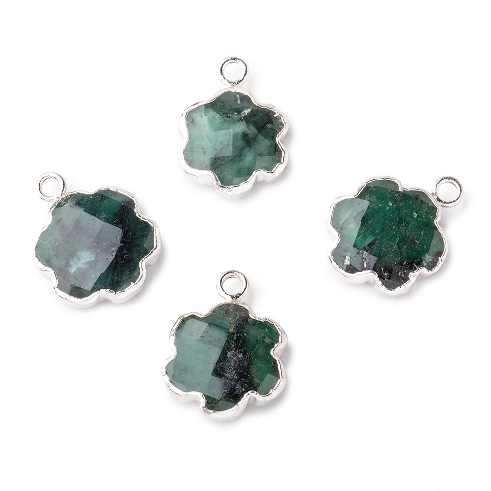 12-14mm Silver Leafed Emerald Faceted Flower Focal Pendant 1 piece