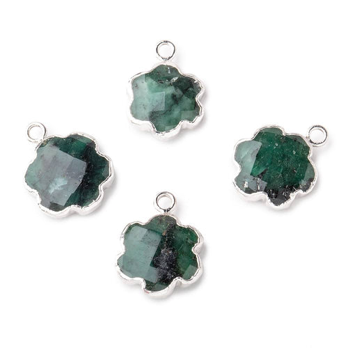 12-14mm Silver Leafed Emerald Faceted Flower Focal Pendant 1 piece