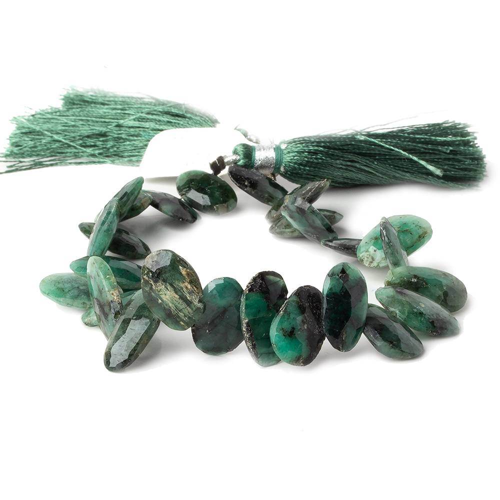 Zambian Emerald Faceted Freeform Bead Strand – 12 × 8–14 × 9mm