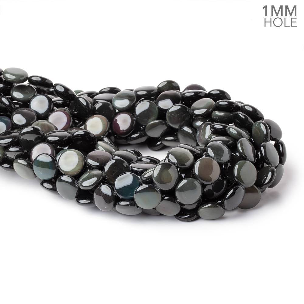 Rainbow Obsidian Smooth Coin Beads, 13.5mm, 16-Inch Strand
