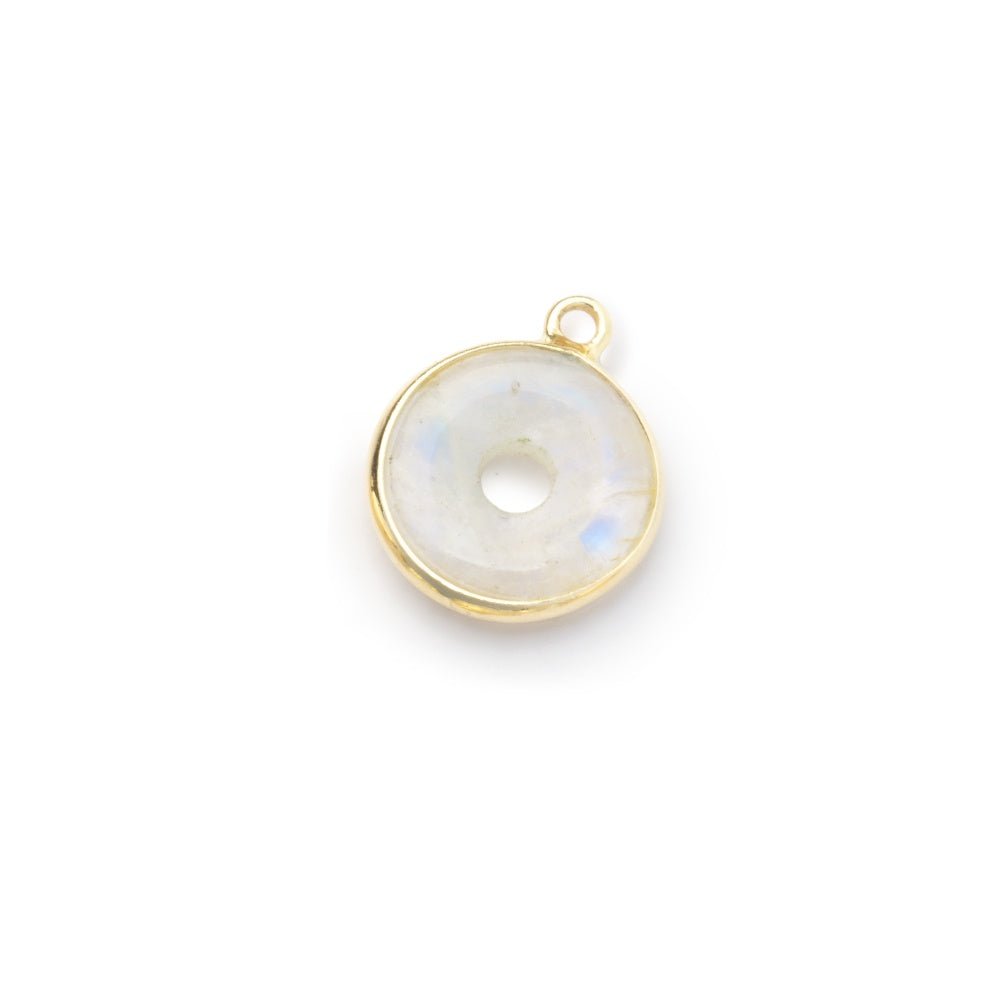 13mm Vermeil Bezel Rainbow Moonstone Coin with Void Pendant 1 piece