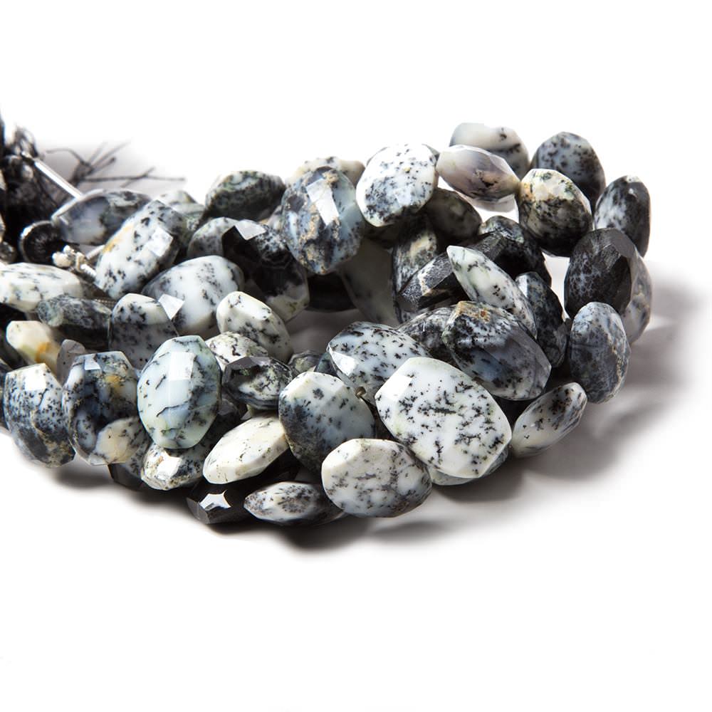 13x10mm Dendritic Opal Side-Drilled Faceted Cushion Beads, 7-Inch Strand