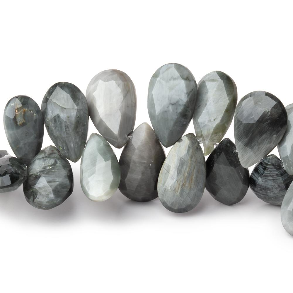 Black Tiger’s Eye Faceted Pear Beads, 13 × 7–15 × 9mm, 8-Inch Strand