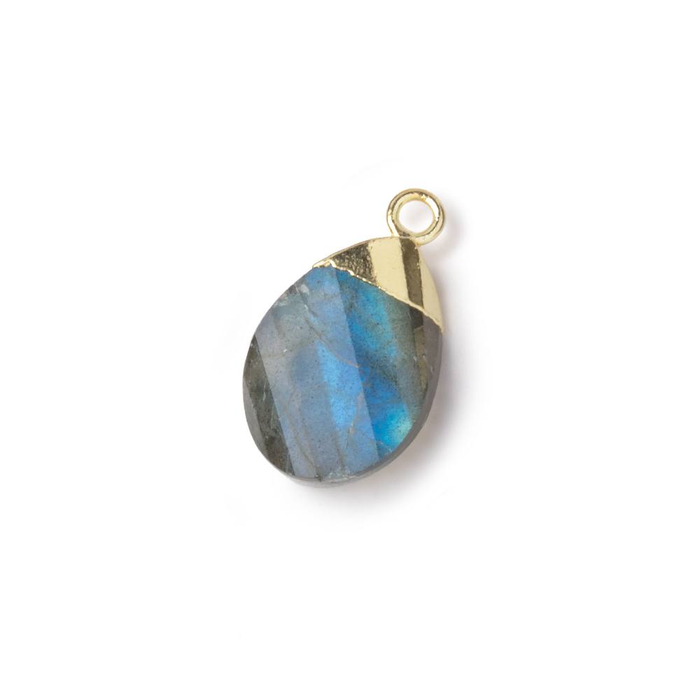 13x9mm Gold Leafed Labradorite Step Faceted Twisted Pear 1 Focal Pendant