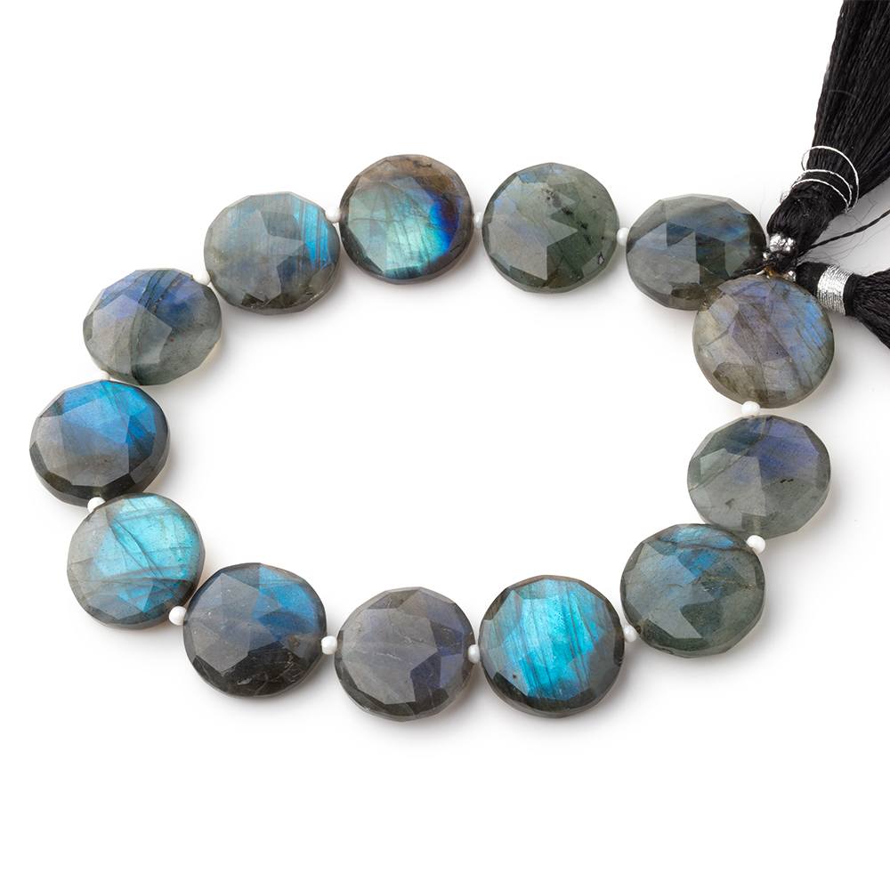 14-15mm Labradorite Faceted Coin Beads 7.5 inch 13 pieces