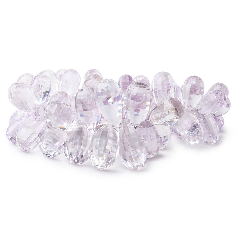 Pink Amethyst Checkerboard-Faceted Teardrop Beads, 8-Inch Strand