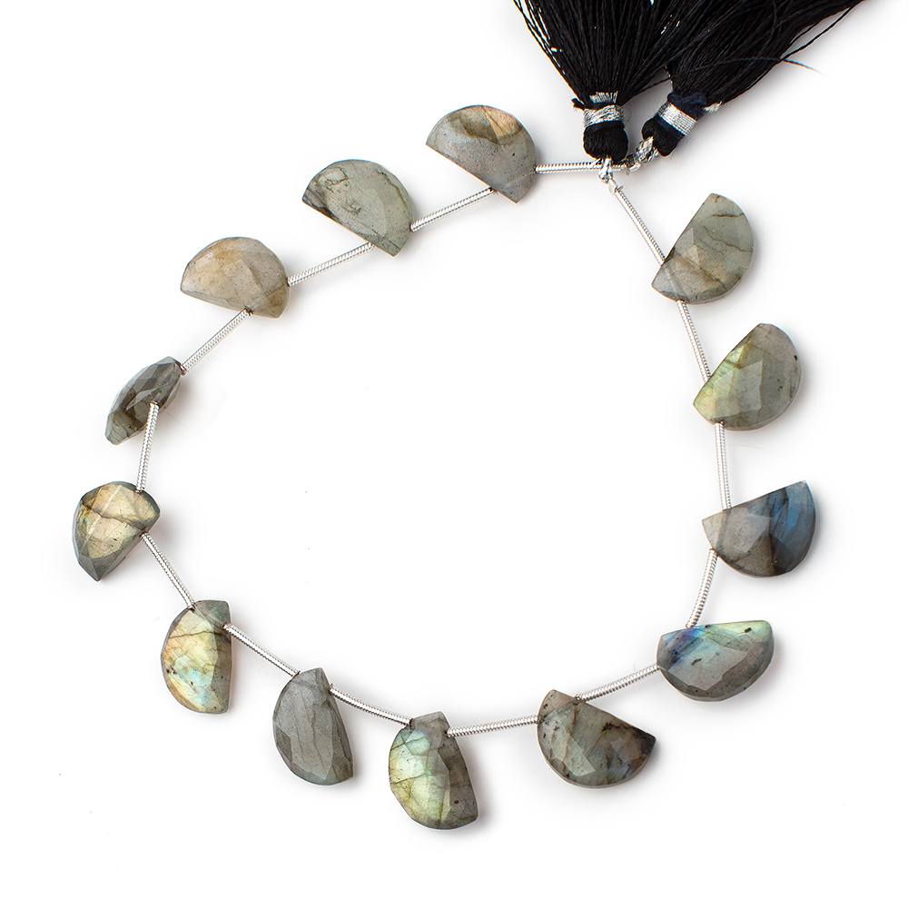 14x9mm Labradorite Corner-Drilled Faceted Half-Moon Beads, 8-Inch Strand