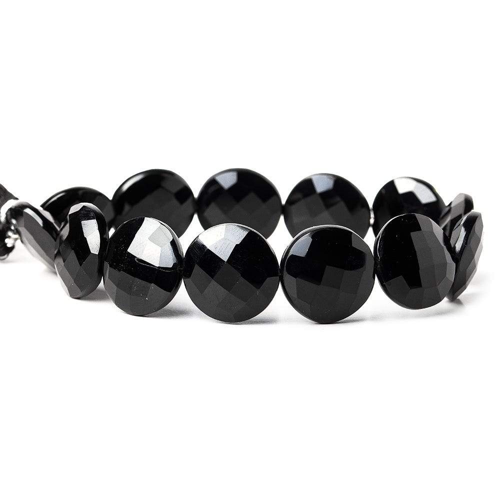 Black Onyx Faceted Coin Beads, 15–16mm, 8-Inch Strand