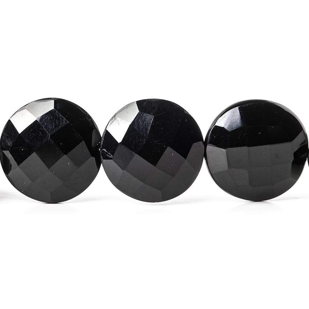 Black Onyx Faceted Coin Beads, 15–16mm, 8-Inch Strand