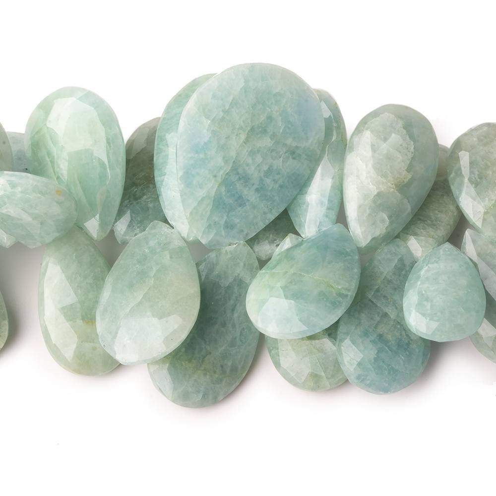 Milky Aquamarine Faceted Pear Beads, 15x10–26x18mm, 5.5-Inch Strand
