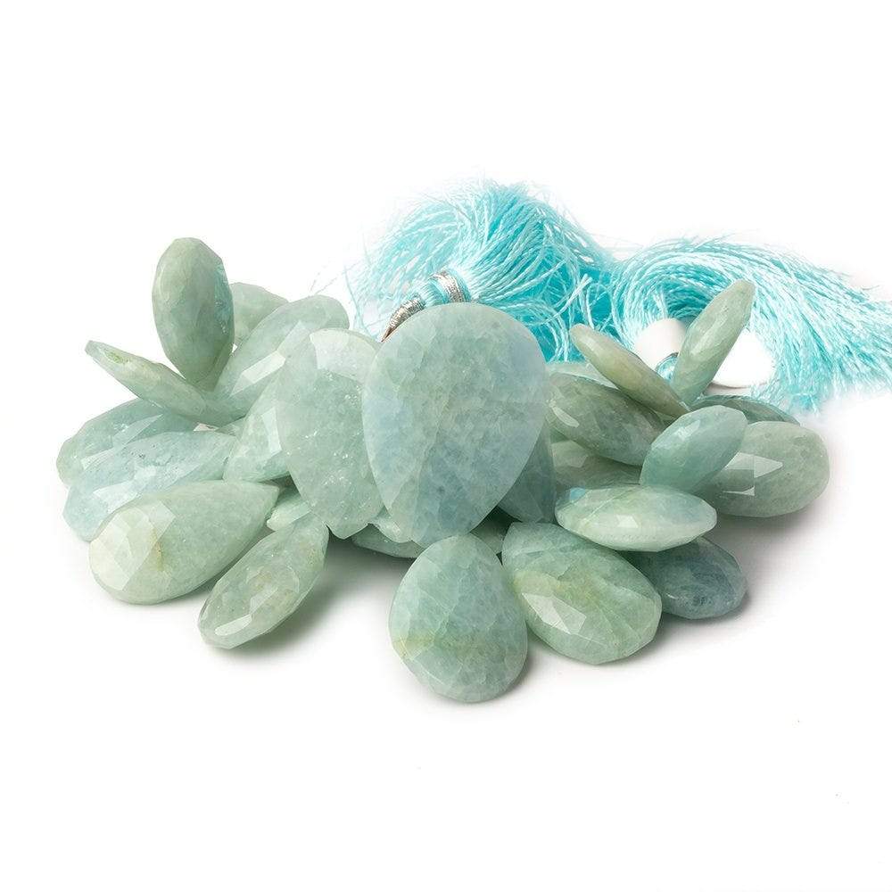 Milky Aquamarine Faceted Pear Beads, 15x10–26x18mm, 5.5-Inch Strand