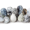 15x11–18x13mm Dendritic White Opal Faceted Pear Beads, 8-Inch Strand