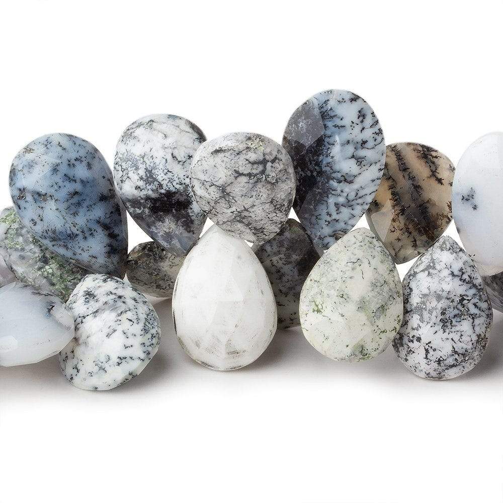 15x11–18x13mm Dendritic White Opal Faceted Pear Beads, 8-Inch Strand