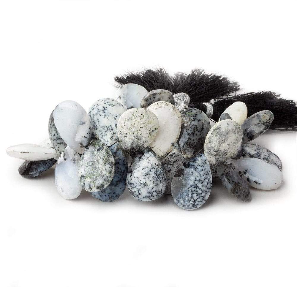 15x11–18x13mm Dendritic White Opal Faceted Pear Beads, 8-Inch Strand