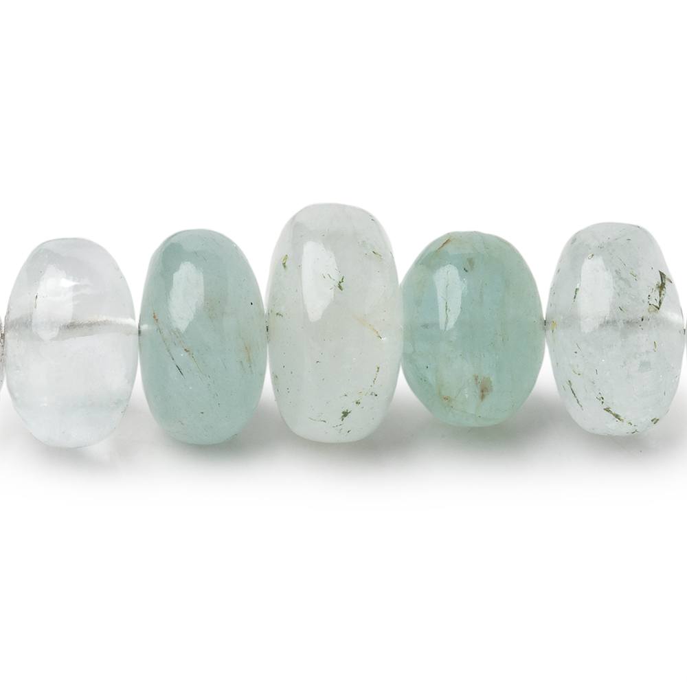 Shaded Aquamarine Smooth Rondelle Beads, 9–13mm, 18-Inch Strand