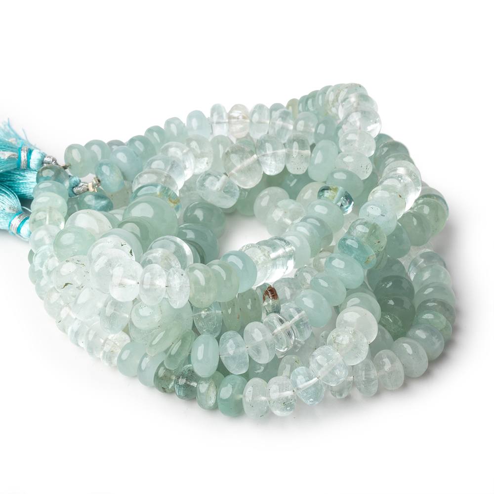 Shaded Aquamarine Smooth Rondelle Beads, 9–13mm, 18-Inch Strand