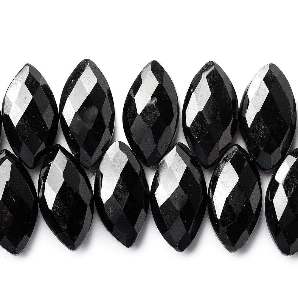 Black Onyx Top-Drilled Faceted Marquise Beads, 16–18x9mm, 8.5-Inch Strand