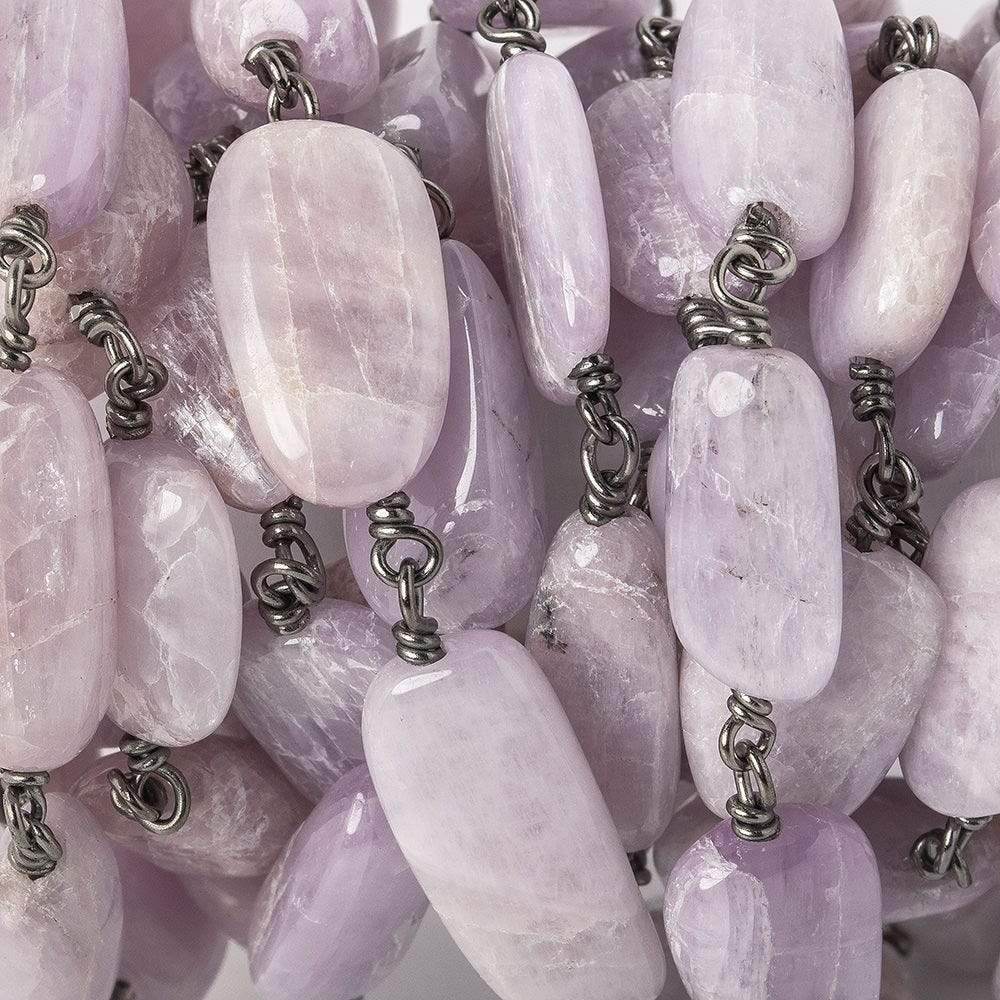 16x9-21x9mm Kunzite elongated plain nugget Black Gold .925 Silver Chain by the foot 13 beads A