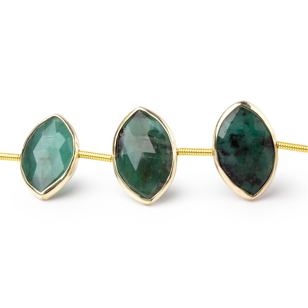 Emerald Faceted Marquise Bead Strand in Vermeil Bezels – 17 × 11mm