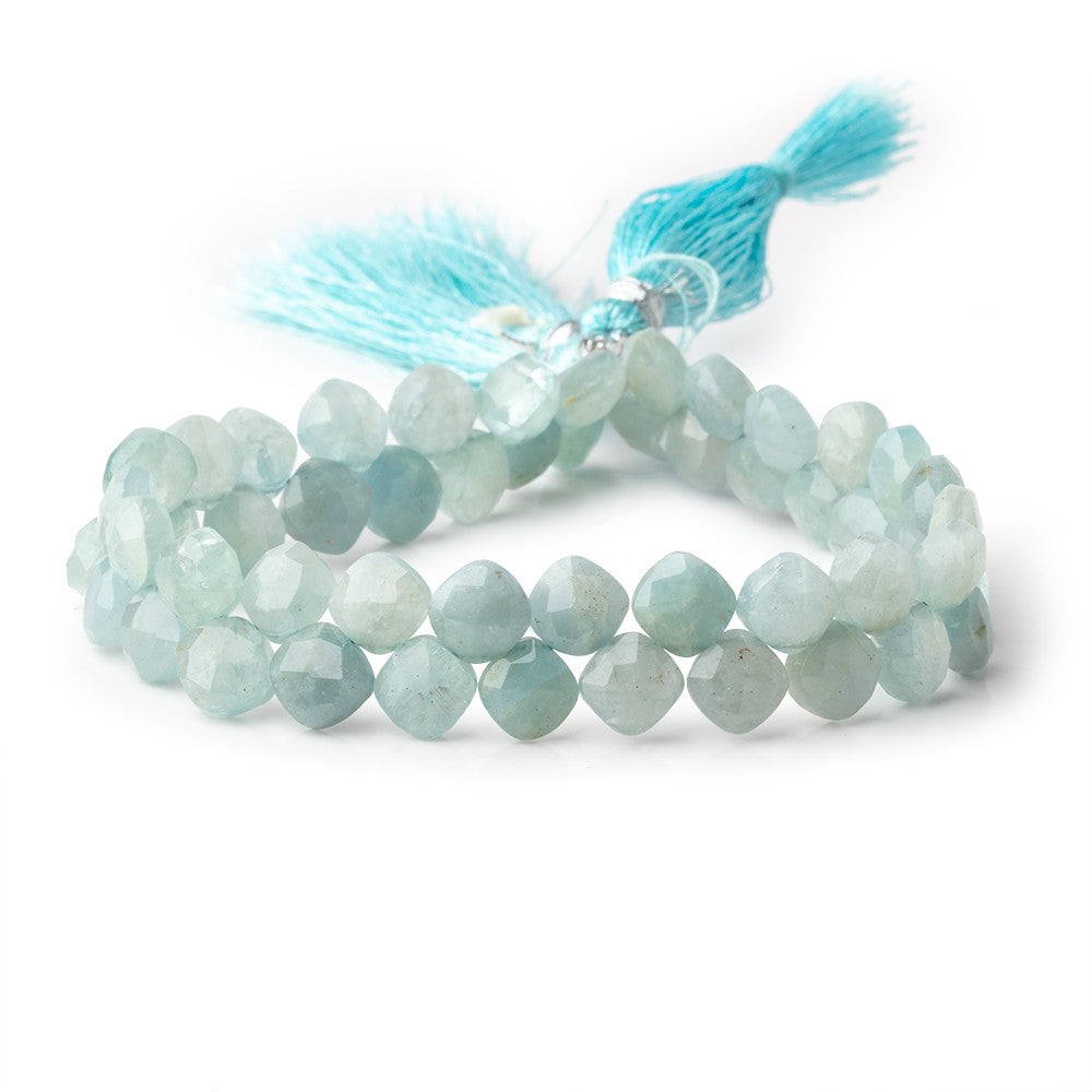 6.5mm Milky Aquamarine faceted pillow beads 7.5 inch 51 pieces A