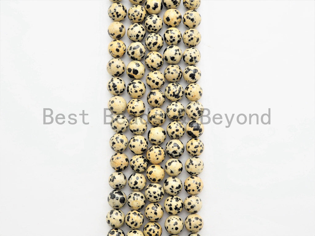 Natural Dalmatian Jasper Smooth Round Beads, 15–16-Inch Strand