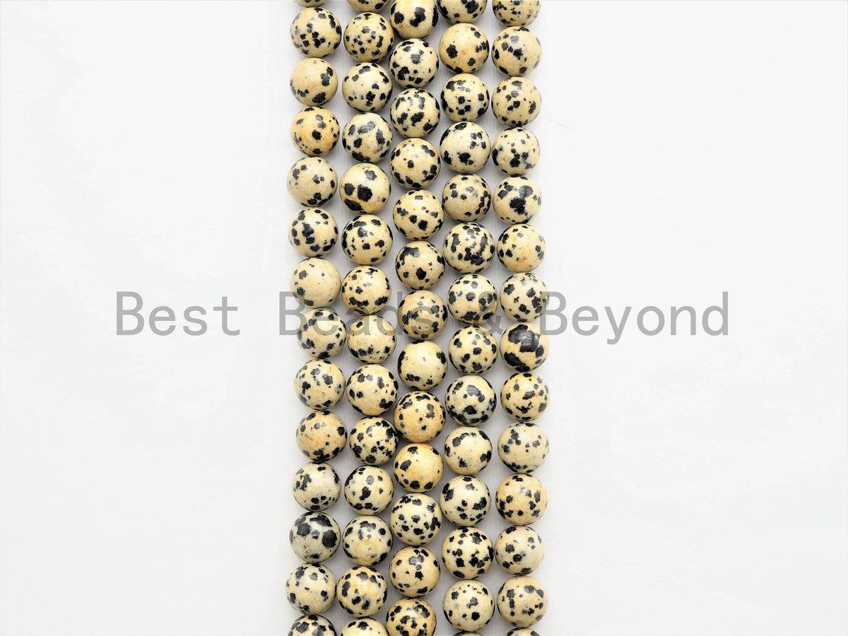 Natural Dalmatian Jasper Smooth Round Beads, 15–16-Inch Strand