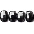 Black Onyx Side-Drilled Faceted Cushion Beads, 19x14mm, 8-Inch Strand