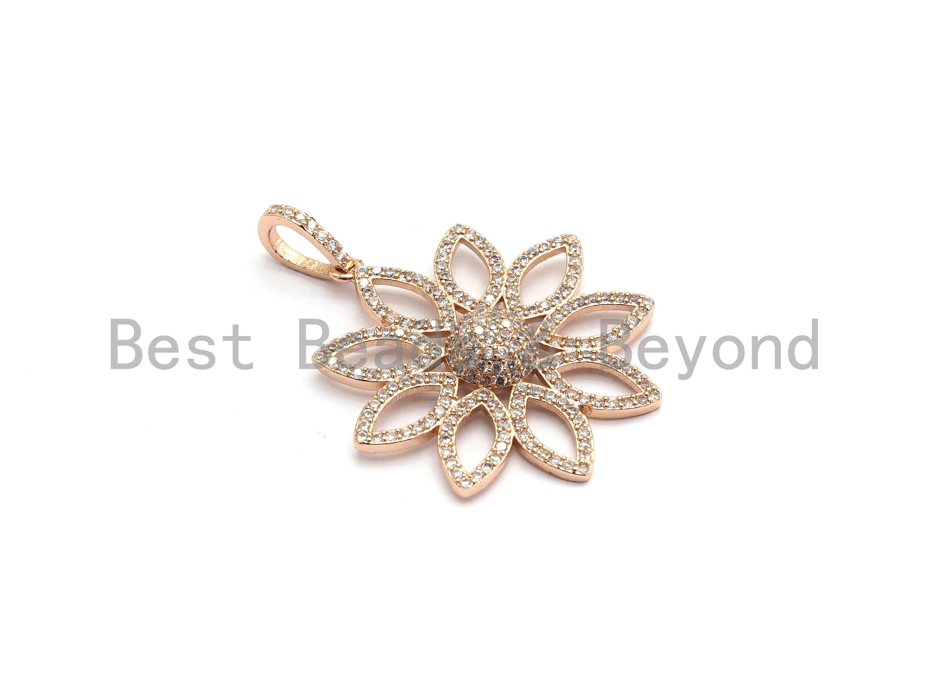CZ Filigree Flower Pendant - Gold/Silver/Rose Gold/Black Hollow Out Charm 30x32mm