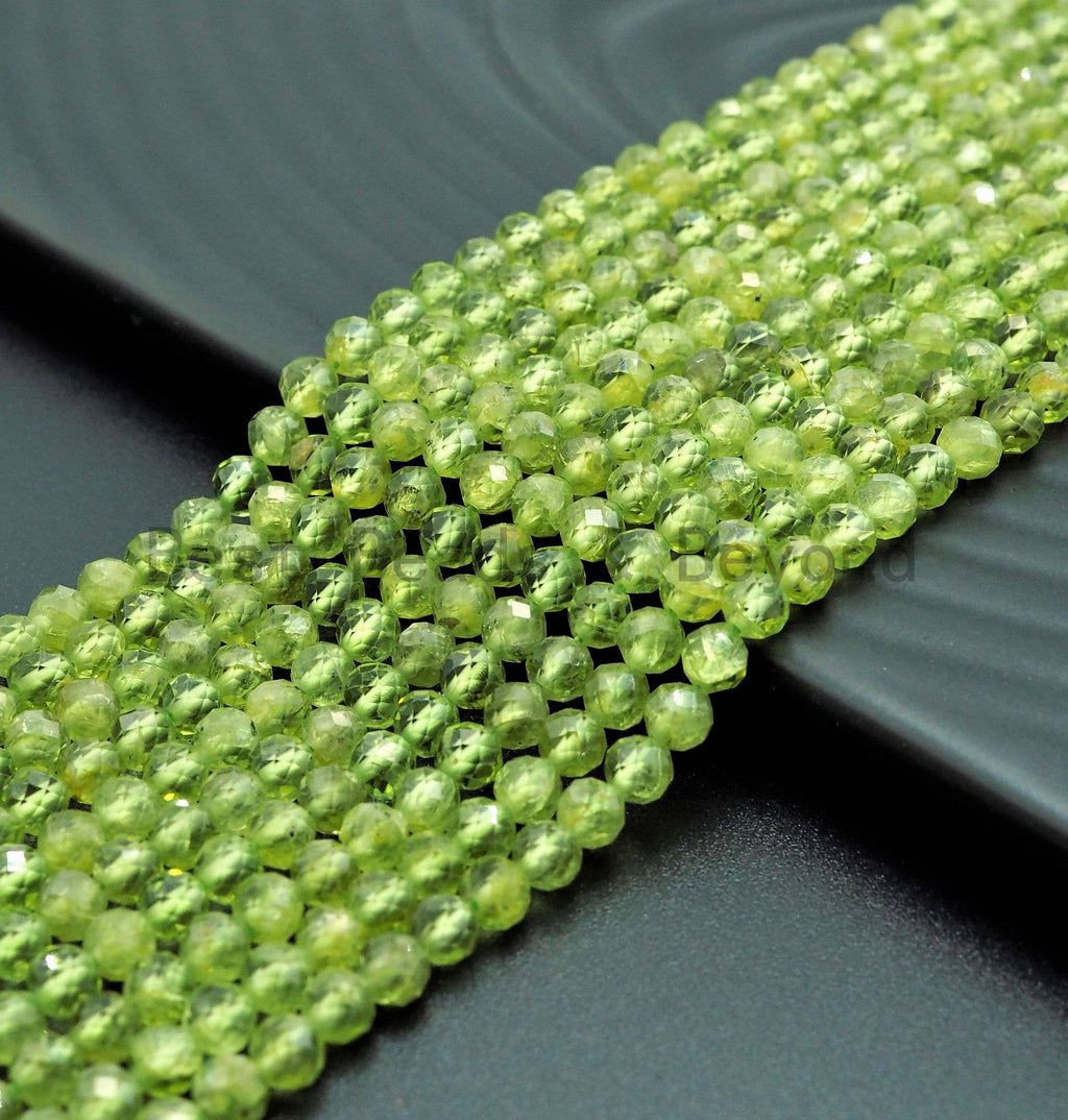 Natural Peridot Faceted Round Beads, 15–16-Inch Strand