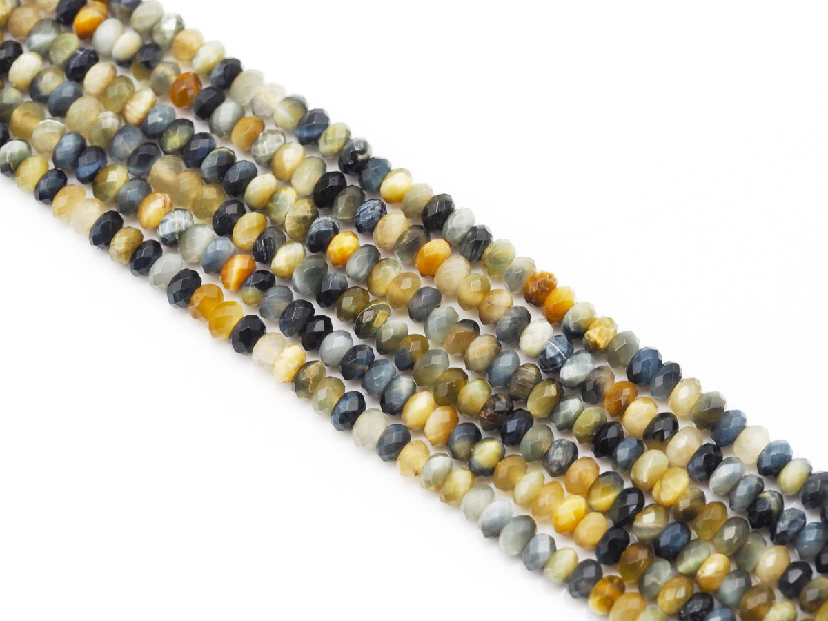 Golden-Blue Tiger’s Eye Faceted Rondelle Beads, 15–16-Inch Strand