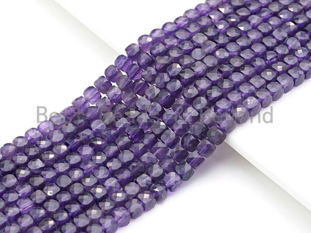 4mm Amethyst Faceted Cube Beads, 16-Inch Strand