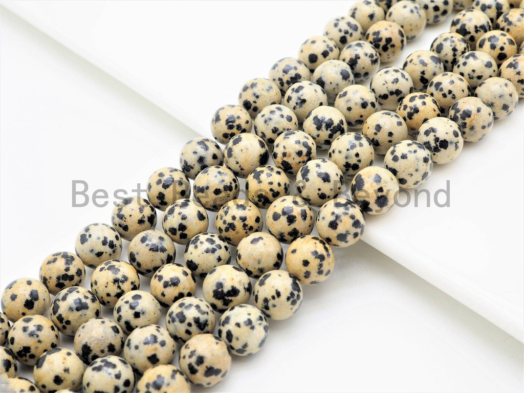 Natural Dalmatian Jasper Smooth Round Beads, 15–16-Inch Strand