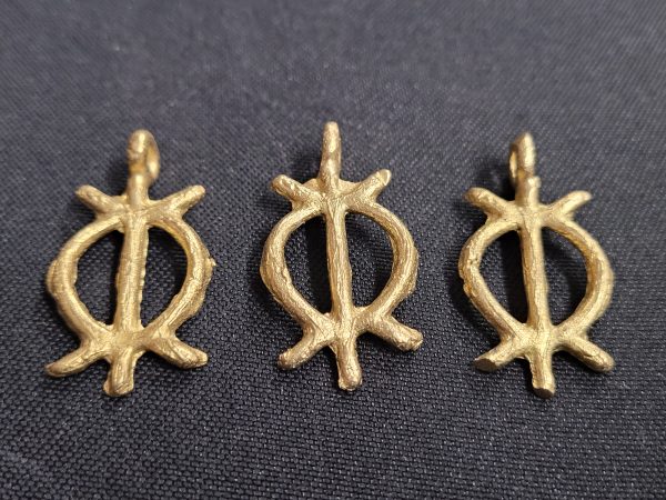 african brass pendant 3 adinkra symbol pendants set front view
