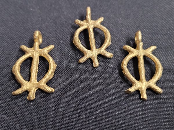 african brass pendant 3 adinkra symbol pendants side view