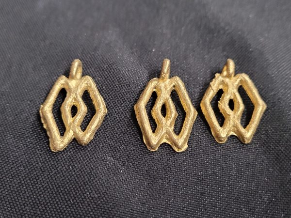 ashanti brass pendant 3 adinkra symbol pendants set front view