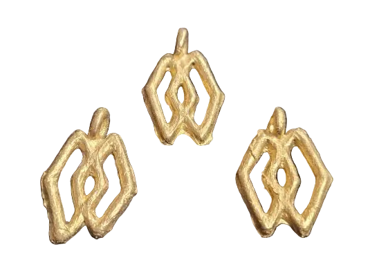 ashanti brass pendant 3 adinkra symbol pendants white background