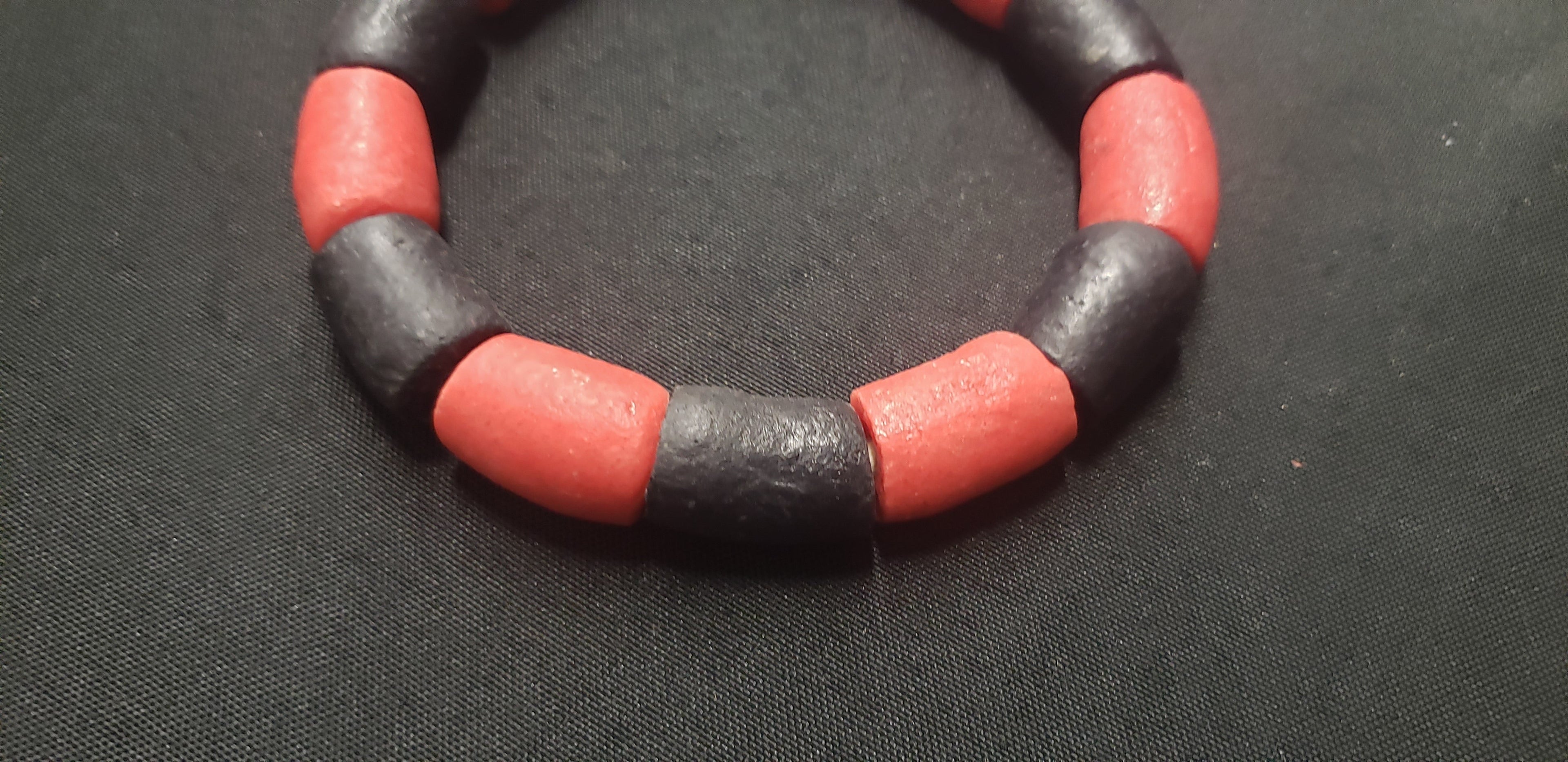 african glass beads black red chunky ghana AAB#1453 side view